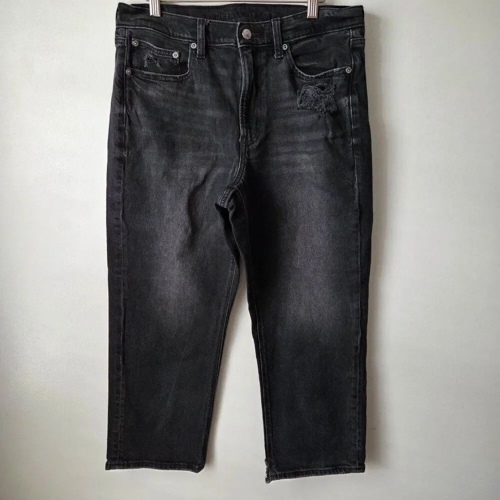 EUC AMERICAN EAGLE SUPER HIGH RISE ANKLE STRAIGHT DARK WASH JEANS 12 X SHORT